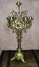 Chandelier d'Eglise du XIX ème Neo Gothique en bronze 7 feux h: 67cm