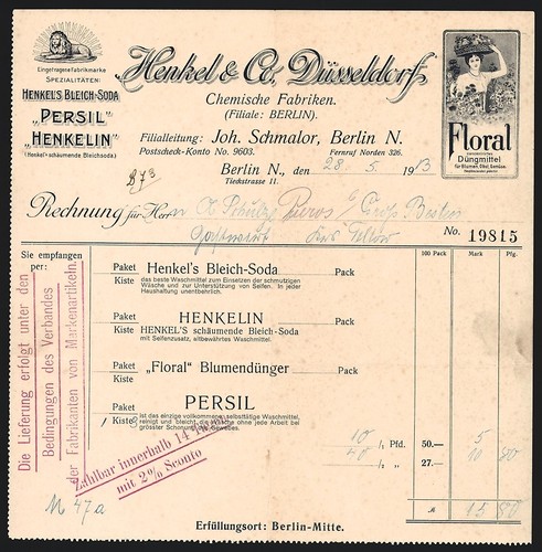 Facture berlin 1913 henkel - berlin, &