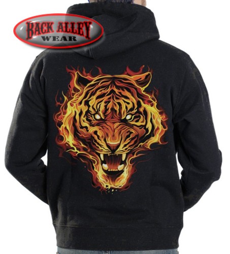 Flaming tiger hooded sweat - flaming,