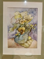Claude MASSON (XXe) Aquarelle " Bouquet au canard " - Encadrée Nature Morte 