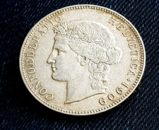 SUISSE:SUPERBE 5 FRANCS ARGENT 1909 BERNE HELVETICA.RARE