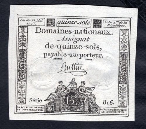 France assignat sols - france, 15