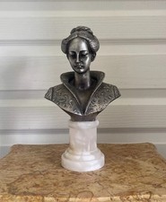 BUSTE STATUE FEMME NOBLESSE ITALIENNE EN MÉTAL ARGENTÉ Signé Arnoldo GIANNELLI