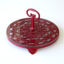 Plateau à fromage en fonte rouge et verre DECOTEC France Diamètre 30 cm