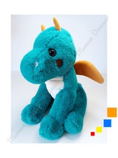 Peluche/Doudou Dragon Bleu/Vert Turquoise Aile Jaune Moutarde 25cm Sergent Major