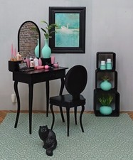 black MIRROR vanity CHAIR SET