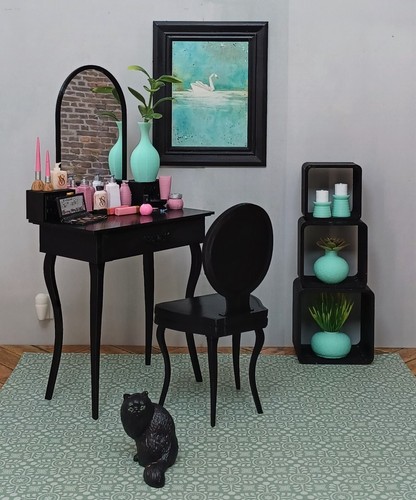 Black mirror vanity chair set - vanity,