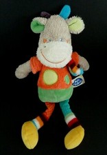 73. DOUDOU MOTS D'ENFANTS GIRAFE VACHE ZOE ROUGE GRIS ORANGE BLEU VERT 29cm TBE