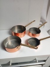 lot de 4 casseroles alimentaire en cuivre avec verseur manche laiton 600gr