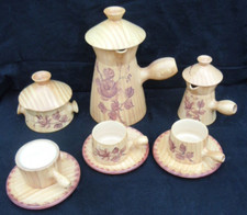 Service café céramique Grandjean Jourdan Vallauris décor faux bois Vers 1950