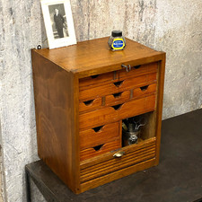 Ancien Petit Meuble de Métier à Rideau - Rangement - Chêne - 9 Tiroirs