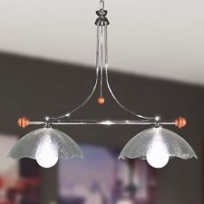 Lustre Barbell Moderne Chrome Fer et Bois 2 Lumières Verre Filigrane Transp