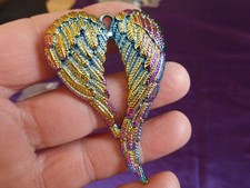 Pendentif ailes d'ange en laiton Couleurs métallisées doré bleu 7 cm N° 2635