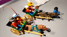 VO PLAYMOBIL RARE 2 x CHARIOT CHARETTE CARIOLE CALECHE  3481 WESTERN MEDECIN