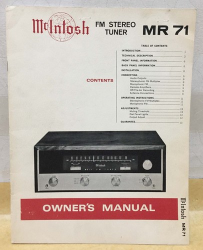 Mcintosh owner and - mcintosh, service