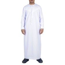 Homme Blanc Thobe Erirats Islamique Vêtements Juba Robe Musulmane Aïd Ramadan