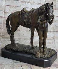 Merveilleux Pure Bronze Cheval Et Jockey Cheval de Course Statue Sculpture
