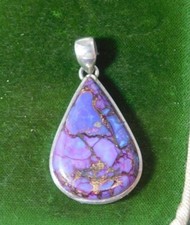 Argent Sterling Violet Agate Pierre Poire Larme Pendentif Glissière 8d 124