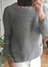 Pull Gérard Darel 38 rayures noir gris blanc, poches