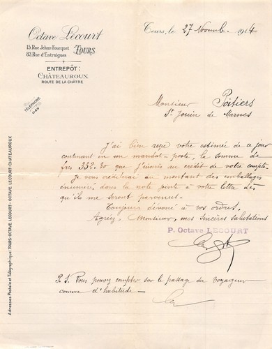 Invoice 1914 octave lecourt - lecourt, a