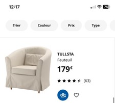 fauteuil ikea housse tissu beige très bon état valeur neuve 179 euros.  Vendu 50