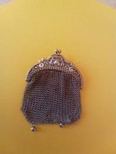 Ancien porte monnaie aumônière en argent côte de maille double compartiments