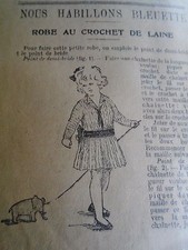  PATRON ORIGINAL  POUPEE " BLEUETTE " ROBE CHIC AU CROCHET DE LAINE  NOVEMB 1916