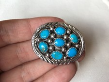BROCHE PENDENTIF ARGENT TURQUOISE NATIVE AMERICAN STERLING NAVAJO