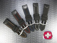 Neuf 22mm Haut Qualité Noir Toile Cuir Sangle Armée Bande Wenger Swiss