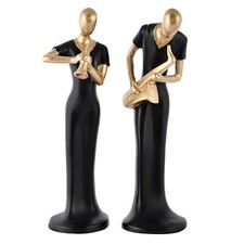 Peint à la Main Human Jouer Saxophone Et Clarinette Statue Couple Cadeau Mariage