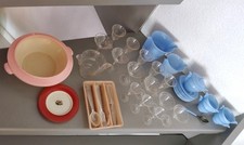 Dinette Gégé Service à café bleu de 1952- 6 couverts incomplet + verres et autre