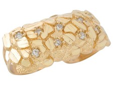 Bague homme 10K coupe diamant 10K or jaune sur pépite à deux doigts