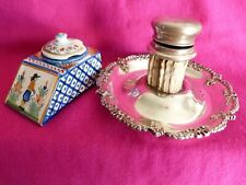 LOT DE 2 ENCRIERS METAL ARGENTE ET HENRIOT QUIMPER