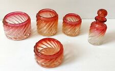 FLACON DE TOILETTE+ 4 BOITE CRISTAL COLORE SIGNE BACCARAT MODELE BAMBOU