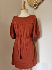 SESSUN : MAGNIFIQUE ROBE TERRACOTTA MANCHES BALLONS CEINTURE CORDE