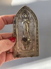 Plaque Votive tableau en Laiton souvenir Notre-Dame de Lourdes