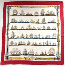 Carré en soie HERMES vintage "Navires d'Europe à voiles Mixtes et à vapeur"