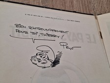 Dédicace Peyo sur L'album Johan et Pirlouit, Le Pays Maudit, Dupuis 1966