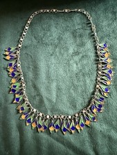 ANCIEN COLLIER BERBÈRE ARGENT MASSIF ET EMAIL COLLIER ARGENT KABYLE POINÇONS