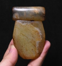 3'' Hongshan Culture Hetian Old Jade Carve Fengshui Axe Weapon Amulet Pendant
