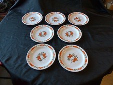 VINTAGE 7 ASSIETTES A DESSERTS ARCOPAL FRANCE DECOR FLEURS ORANGE ANNEE 70