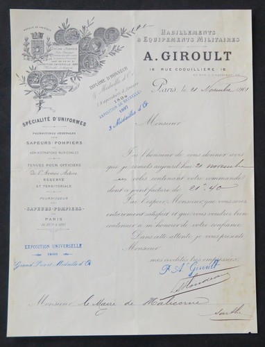 Facture 1901 paris - paris, uniforme
