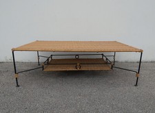 table basse vintage en rotin et métal