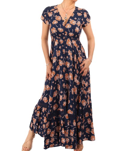 Robe longue boutonnée bleu - longue,