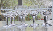 -12 VERRES BALLON à PIEDS en VERRE avec Fine FRISE Gravée  déco TABLE 1950/60  D