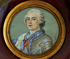 PORTRAIT MINIATURE Louis XV Roi de France Ordre St Esprit par Quentin de la Tour