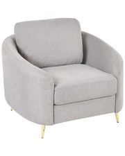 Fauteuil Club Gris Clair en Tissu Glamour Pieds Dorés Courbes Assise Moelleuse T