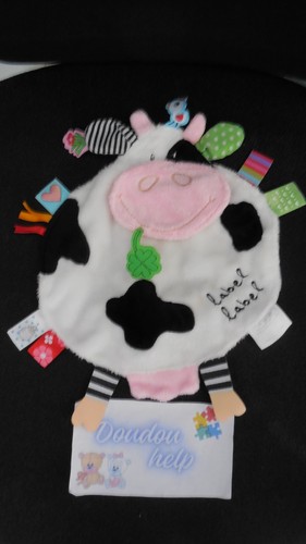 Doudou plat vache blanc noir - blanc,