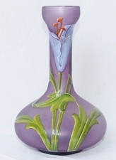 VASE VERRE  EMAILLE LYS  ART NOUVEAU ANTIQUE FRENCH HAND ENAMELLED GLASS