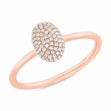 Diamants Pavé Ovale Dôme Forme Bague 14K or Rose Rond Naturel Coupe 0.14ct